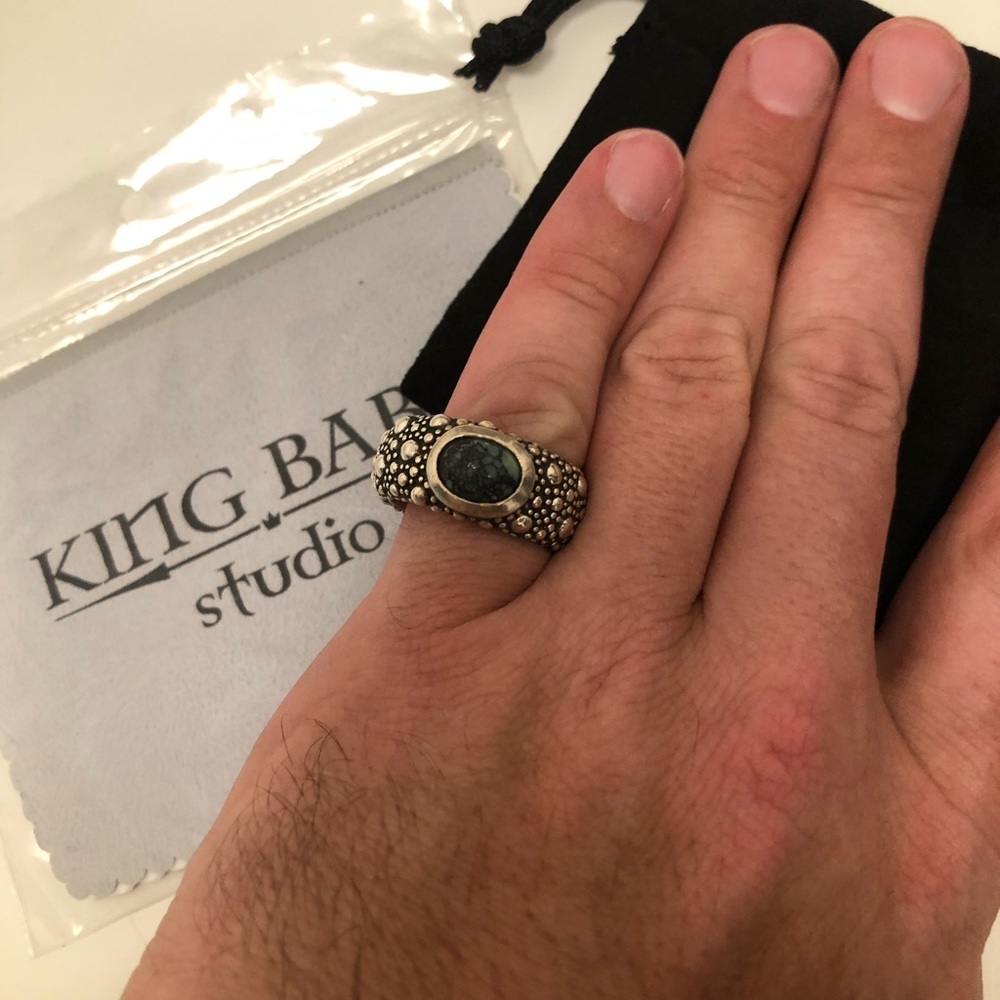 King Baby Silver and Spotted Turquoise Stingray texture Ring